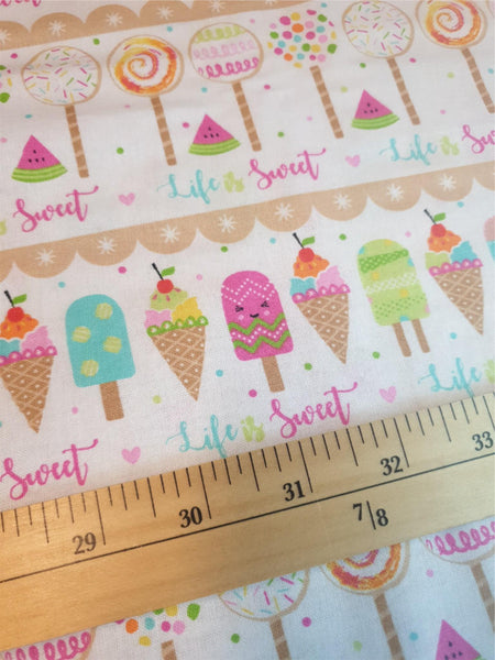 Cotton Fabric - Ice Lolly "Life Is Sweet" Fat Quarter - 100% Cotton Print Fabric