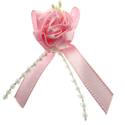 Carnation Satin Ribbon Bows with Pearl String Stamens & Tails - 5 x Bows - 53415