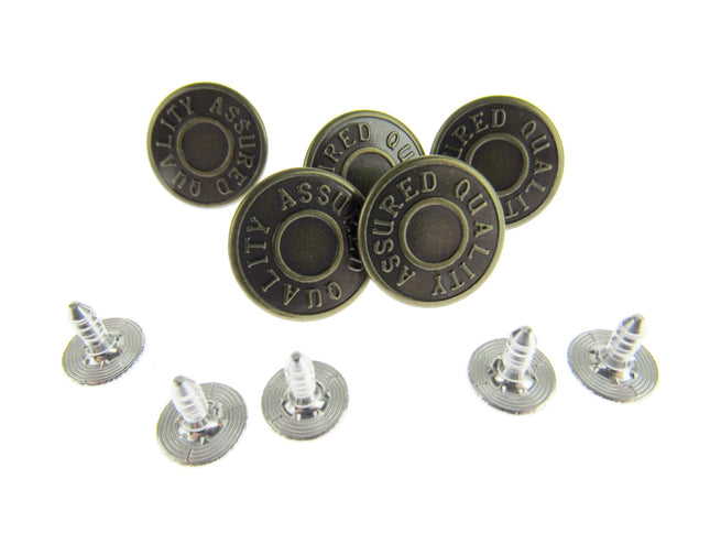 Denim Jean Buttons with Quality Assured in Bronze or Brass Colour 10 Button Pack - ThreadandTrimmings