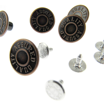Denim Jean Buttons with Quality Assured in Bronze or Brass Colour 10 Button Pack - ThreadandTrimmings