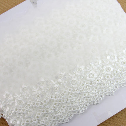 Scalloped Lace with Embroidered Flower 55mm Wide x 3m White, Ivory or Pink 2106 - ThreadandTrimmings