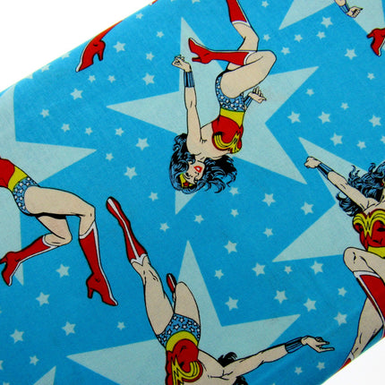 Blue Cotton Fabric with Wonder Woman Girl Power Theme 100% Cotton Fabric - ThreadandTrimmings