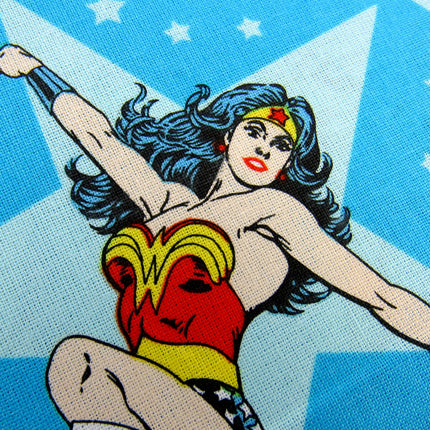 Blue Cotton Fabric with Wonder Woman Girl Power Theme 100% Cotton Fabric - ThreadandTrimmings