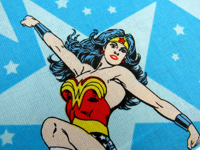 Blue Cotton Fabric with Wonder Woman Girl Power Theme 100% Cotton Fabric - ThreadandTrimmings