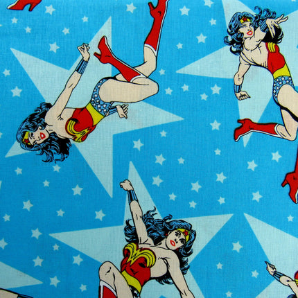 Blue Cotton Fabric with Wonder Woman Girl Power Theme 100% Cotton Fabric - ThreadandTrimmings