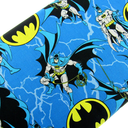 Kingfisher Blue Cotton Fabric with Batman Holding Rope Theme - 100% Cotton