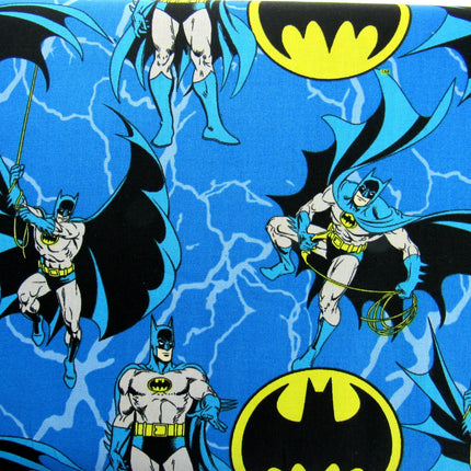 Kingfisher Blue Cotton Fabric with Batman Holding Rope Theme - 100% Cotton
