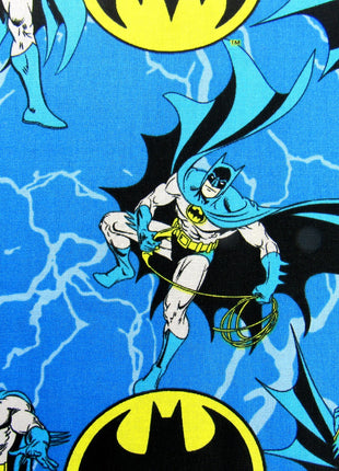 Kingfisher Blue Cotton Fabric with Batman Holding Rope Theme - 100% Cotton