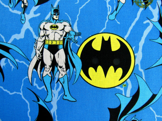 Kingfisher Blue Cotton Fabric with Batman Holding Rope Theme - 100% Cotton