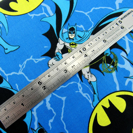 Kingfisher Blue Cotton Fabric with Batman Holding Rope Theme - 100% Cotton