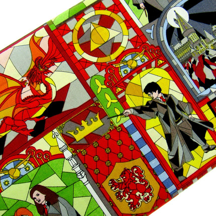 Red Cotton Fabric with Harry Potter Stained Glass Window Theme 100% Cotton Print