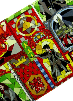 Red Cotton Fabric with Harry Potter Stained Glass Window Theme 100% Cotton Print