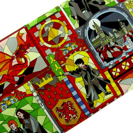 Red Cotton Fabric with Harry Potter Stained Glass Window Theme 100% Cotton Print