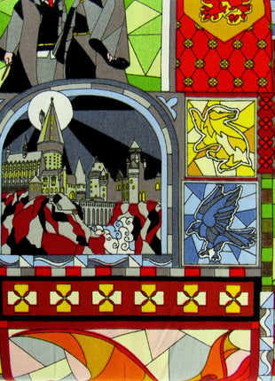 Red Cotton Fabric with Harry Potter Stained Glass Window Theme 100% Cotton Print