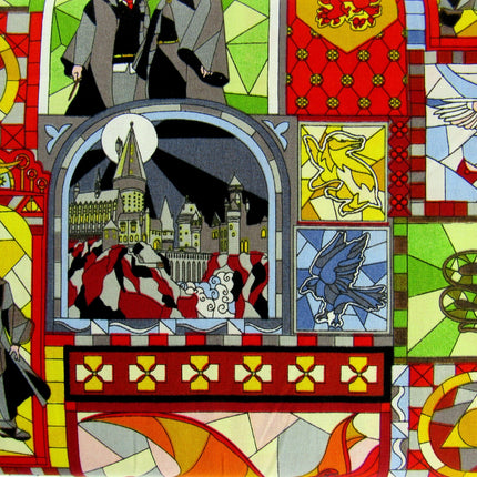 Red Cotton Fabric with Harry Potter Stained Glass Window Theme 100% Cotton Print