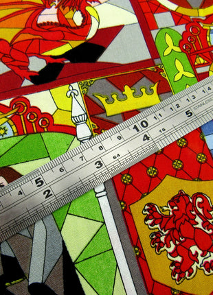 Red Cotton Fabric with Harry Potter Stained Glass Window Theme 100% Cotton Print