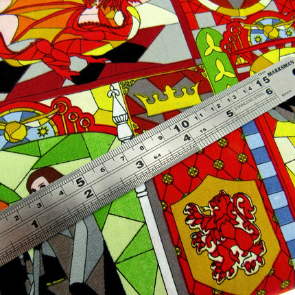 Red Cotton Fabric with Harry Potter Stained Glass Window Theme 100% Cotton Print
