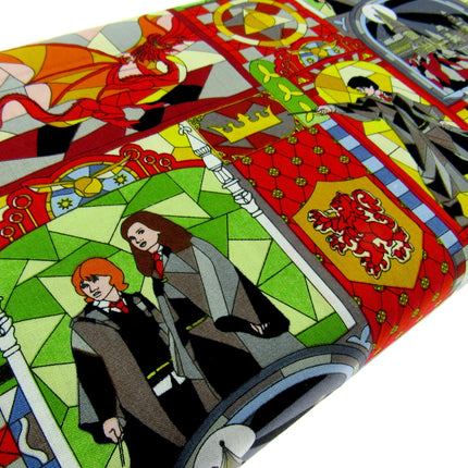 Red Cotton Fabric with Harry Potter Stained Glass Window Theme 100% Cotton Print