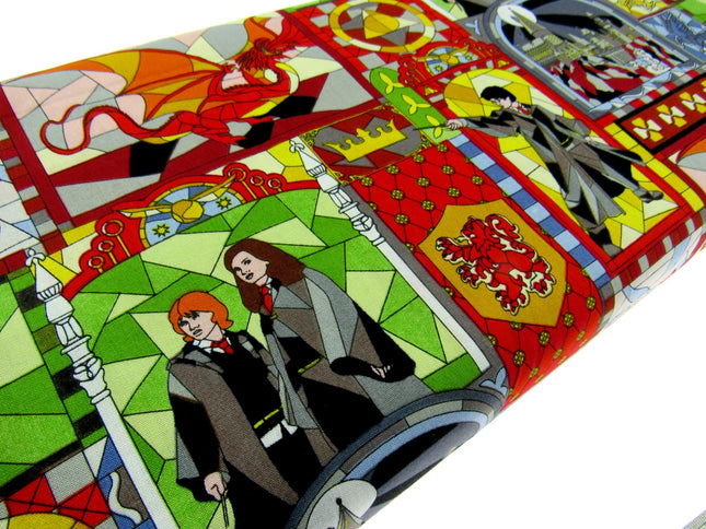 Red Cotton Fabric with Harry Potter Stained Glass Window Theme 100% Cotton Print