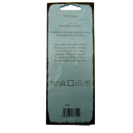 Full Trouser Pockets 1 x Pair (2 Pockets) Sew In Polycotton Dry Clean & Washable - ThreadandTrimmings