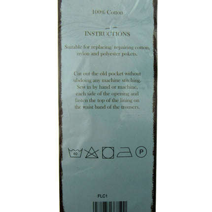 Full Trouser Pockets 1 x Pair (2 Pockets) Sew In Polycotton Dry Clean & Washable - ThreadandTrimmings