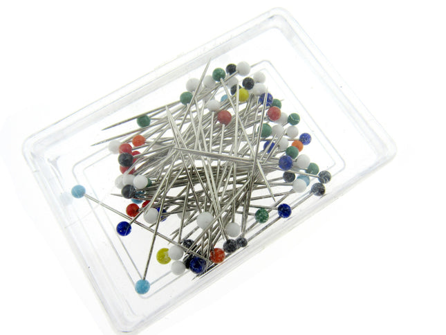 Glass Head Straight Sewing Pins - None Melt Pins - 32mm - 80 Pins Approx JTL057 - ThreadandTrimmings