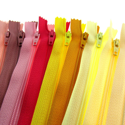Nylon Closed End Zips - Rhubarb & Custard Sample Mix - 10 Pack -10 Sizes 6"- 22"