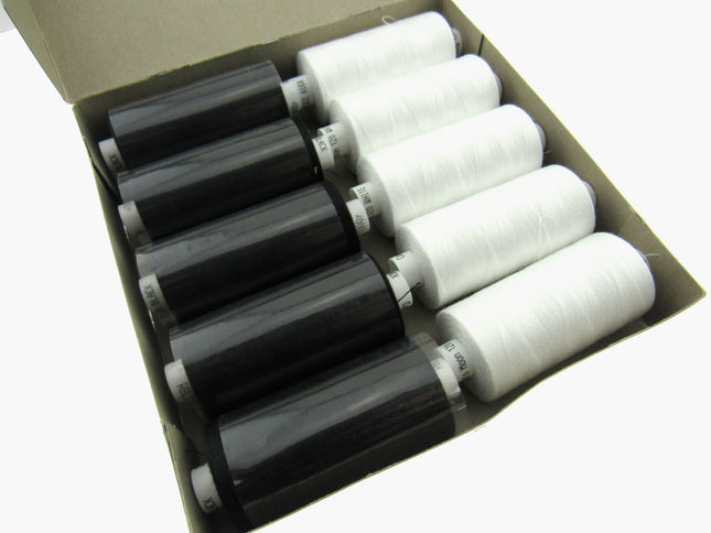Coats Moon Sewing Thread  Black White or Natural 1000 Yards 10 Spool Box - ThreadandTrimmings