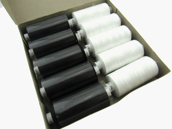 Coats Moon Sewing Thread - Black, White or Natural - 1000 Yards - 10 Spool Box