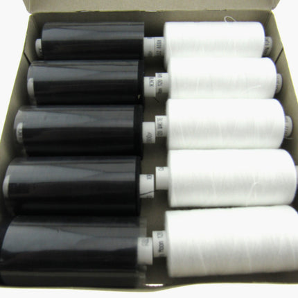 Coats Moon Sewing Thread  Black White or Natural 1000 Yards 10 Spool Box - ThreadandTrimmings