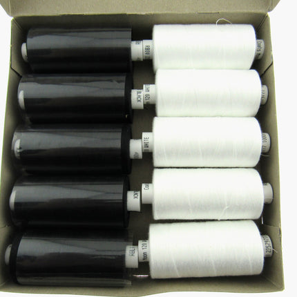 Coats Moon Sewing Thread  Black White or Natural 1000 Yards 10 Spool Box - ThreadandTrimmings