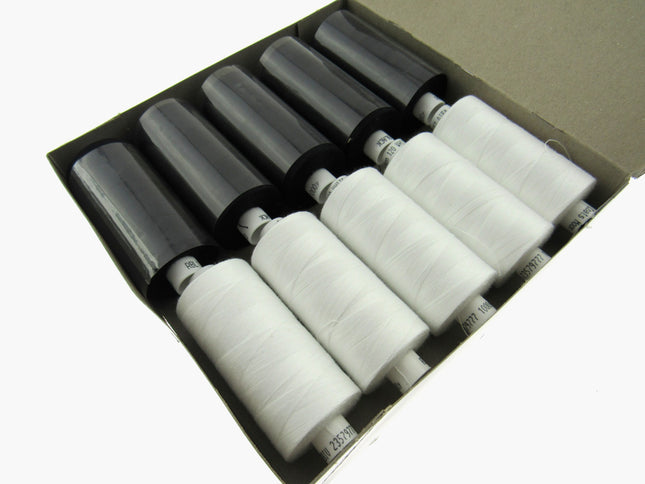 Coats Moon Sewing Thread  Black White or Natural 1000 Yards 10 Spool Box - ThreadandTrimmings