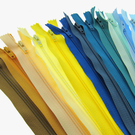 Nylon Closed End Zips - Seaside Sample Mix - Windy & Sunny Colours - 12 Pack - ThreadandTrimmings