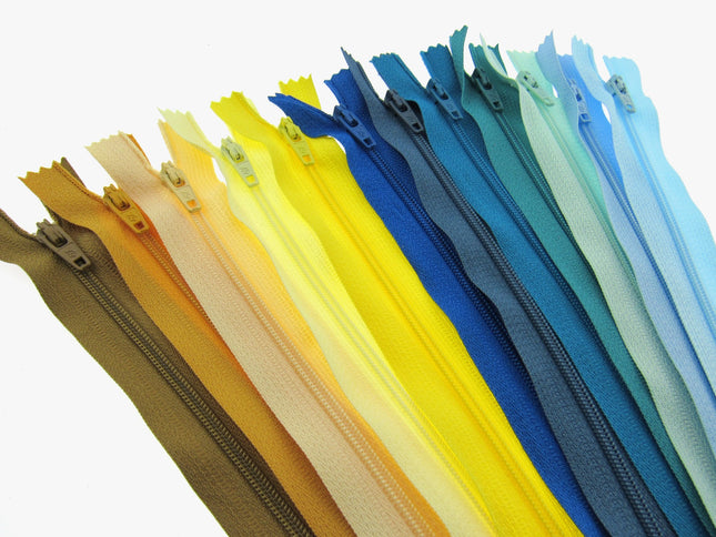 Nylon Closed End Zips - Seaside Sample Mix - Windy & Sunny Colours - 12 Pack - ThreadandTrimmings