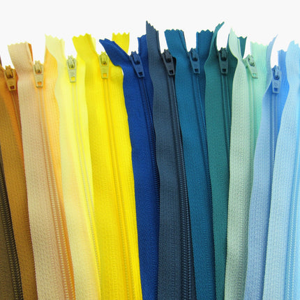 Nylon Closed End Zips - Seaside Sample Mix - Windy & Sunny Colours - 12 Pack - ThreadandTrimmings