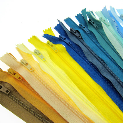 Nylon Closed End Zips - Seaside Sample Mix - Windy & Sunny Colours - 12 Pack - ThreadandTrimmings
