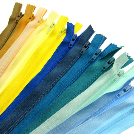 Nylon Closed End Zips - Seaside Sample Mix - Windy & Sunny Colours - 12 Pack - ThreadandTrimmings
