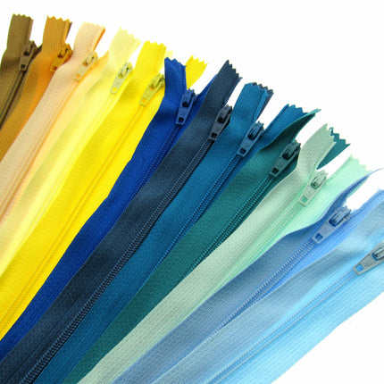 Nylon Closed End Zips - Seaside Sample Mix - Windy & Sunny Colours - 12 Pack - ThreadandTrimmings