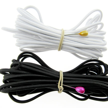 Thin Round Elastic - Best Quality and UK Made - 1mm/2mm/3mm in Black & White - ThreadandTrimmings