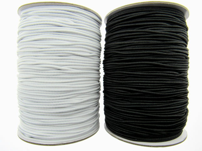 Thin Round Elastic - Best Quality and UK Made - 1mm/2mm/3mm in Black & White - ThreadandTrimmings