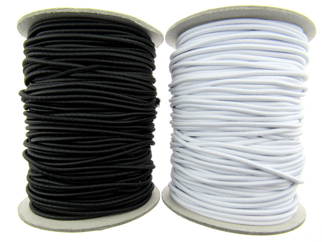 Round Thin Cord Elastic 2.5mm Wide Black or White Full Roll (50m) UK Made - ThreadandTrimmings