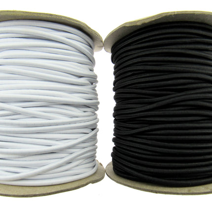 Thin Round Stretchy Cord Elastic 3mm Black or White 50m Full Roll UK Made - ThreadandTrimmings