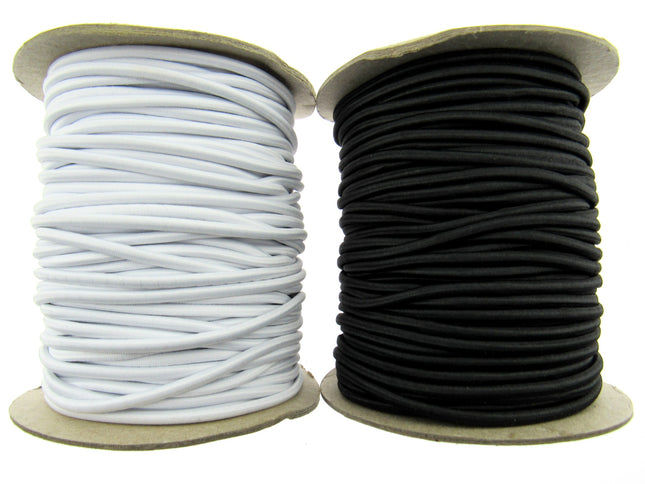 Thin Round Stretchy Cord Elastic 3mm Black or White 50m Full Roll UK Made - ThreadandTrimmings