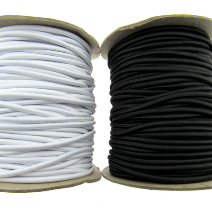 Thin Round Stretchy Cord Elastic 3mm Black or White 50m Full Roll UK Made - ThreadandTrimmings