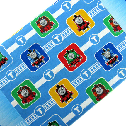 Blue Cotton Fabric with Thomas & Friends Train Character Blocks Printed Fabric - ThreadandTrimmings