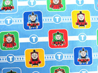 Blue Cotton Fabric with Thomas & Friends Train Character Blocks Printed Fabric