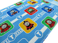 Blue Cotton Fabric with Thomas & Friends Train Character Blocks Printed Fabric