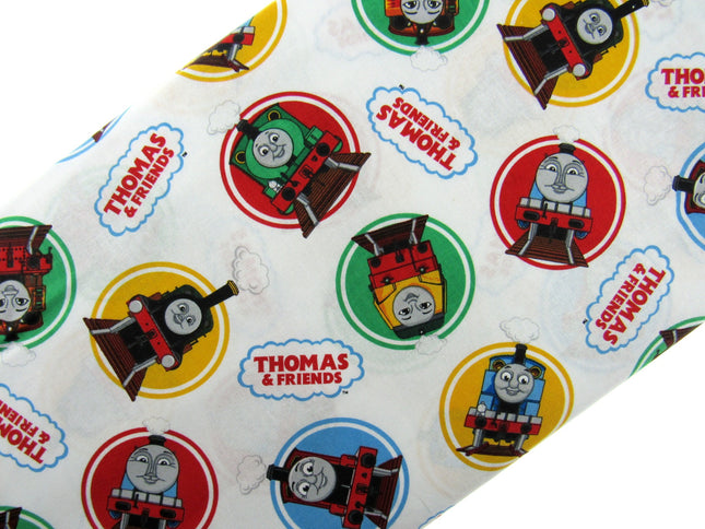 White Cotton Fabric with Colourful Classic Printed Thomas Train & Friends