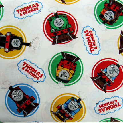 White Cotton Fabric with Colourful Classic Printed Thomas Train & Friends