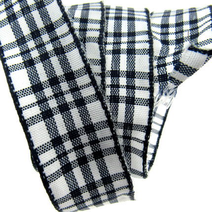 WIRED EDGE Plaid Tartan Ribbon - 5 Meters of 25mm Great for Floristry Bows - ThreadandTrimmings